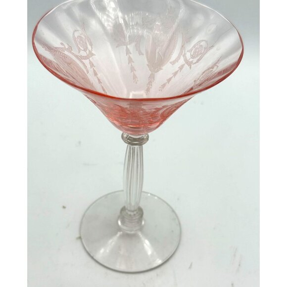 Pink Dancing Nymph Glass-Etched Depression Medallion Wine/Martini/Dessert - Picture 4 of 7